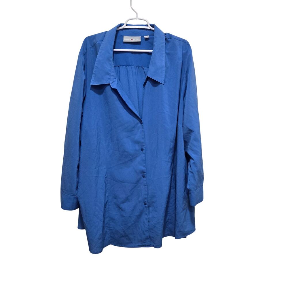 Avenue Studio Royal Blue Collared Button Front Tunic Blouse Plus 30/32